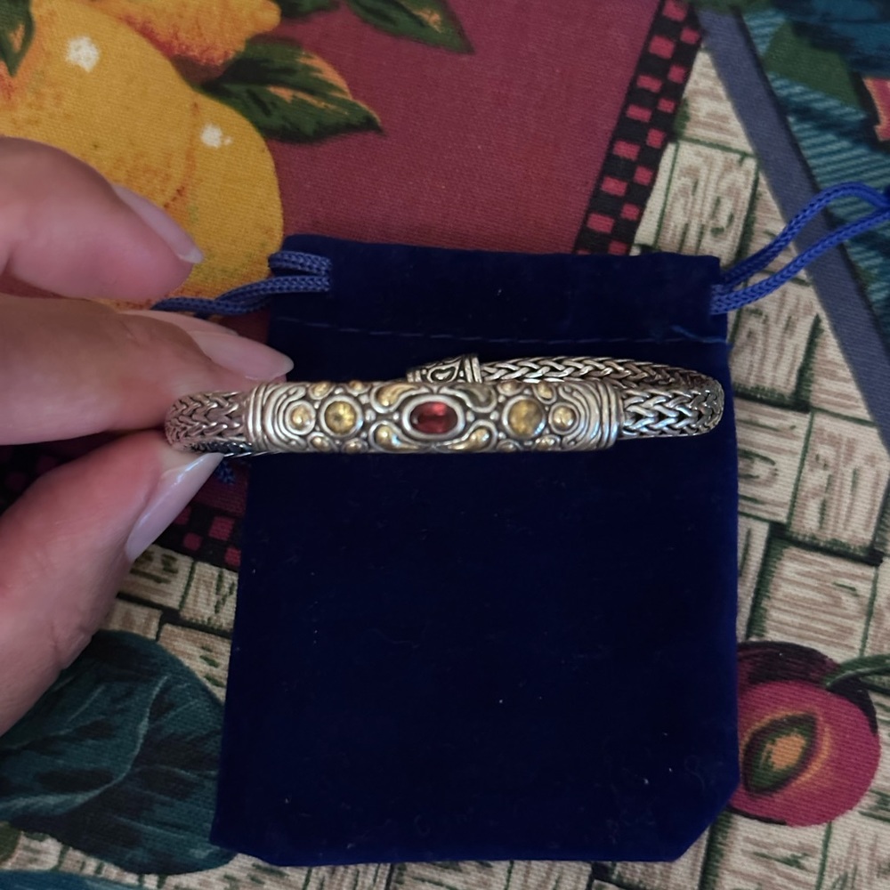 Sterling Silver Garnet and Citrine Balinese Bracelet